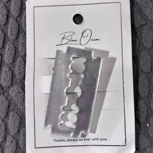 Silver Razor Blade Hair Clip - Metallic Accessory